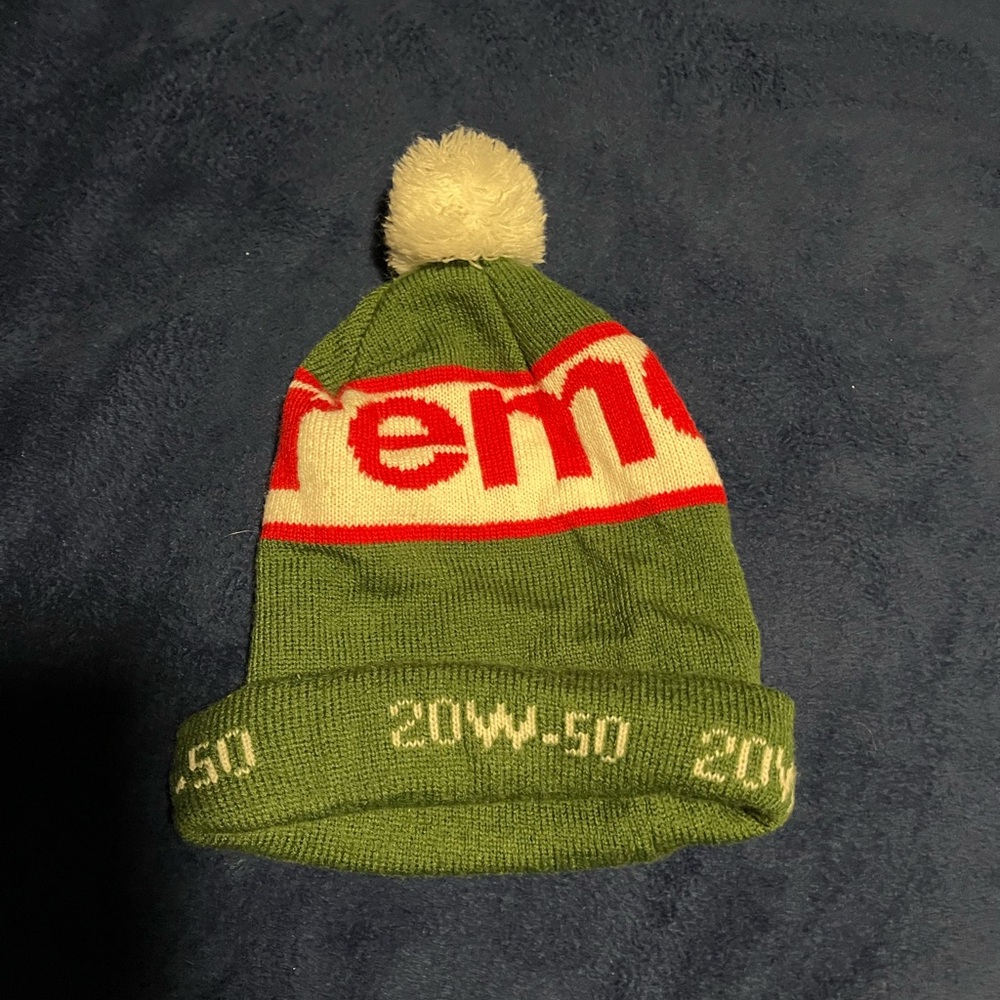 Supreme Green and Red Beanie Hat
